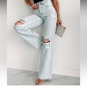 Kancan MONTANA MOOD 90'S KANCAN DISTRESSED HIGH RISE FLARE JEANS (LIGHT)